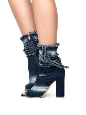 JACOBIES WOMEN'S JIN-7 Denim Open Toe Boots size: 9